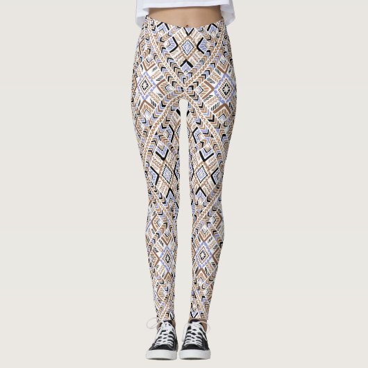 Sinaasappel/Blauw Multi Pattern Vrouwen Leggings (Voorkant)
