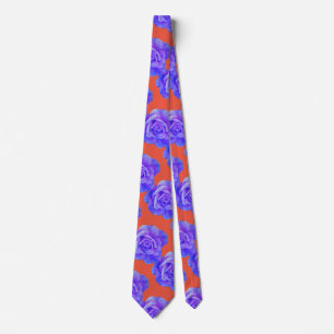 Sinaasappel Blauw Paarse Bloemen Roos Modern Kleur Stropdas