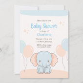 Sinaasappel Blauw Pastel Eenvoudig Olifant Baby sh Kaart (Voorkant)