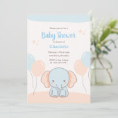 Sinaasappel Blauw Pastel Eenvoudig Olifant Baby sh Kaart (Staand voorkant)