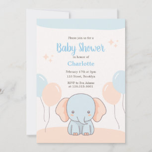 Sinaasappel Blauw Pastel Eenvoudig Olifant Baby sh Kaart