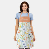 Sinaasappel Blauwe Aquarel Wilde Bloem Aangepaste Schort (Gedragen)
