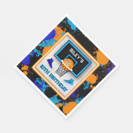 Sinaasappel & Blauwe Basketbalverf Splatter Verjaa Servet (Hoek)