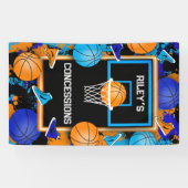 Sinaasappel & Blauwe Basketbalverf Splatter Verjaa Spandoek (Horizontaal)