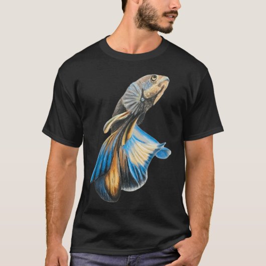 Sinaasappel Blauwe Betta Vis T-shirt (Voorkant)