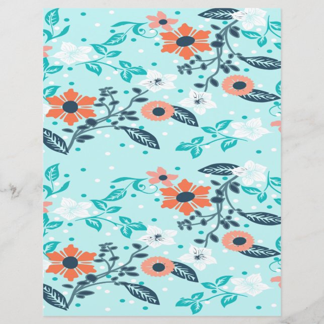 Sinaasappel & Blauwe Bloem Scrapbook papier (Voorkant)