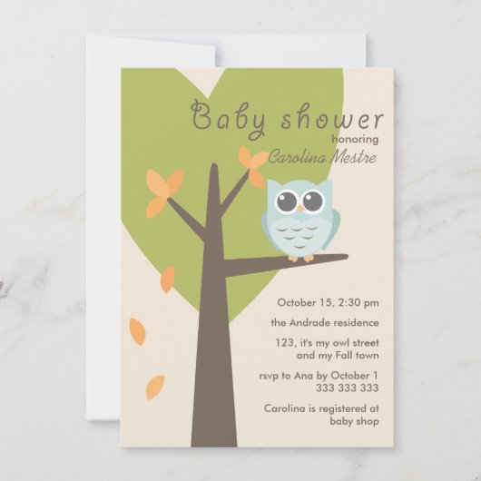 Sinaasappel Blauwe Herfst Baby shower Groene Boom  Kaart (Voorkant)
