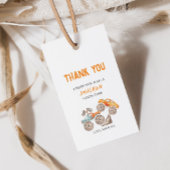 Sinaasappel Blauwe Monstertrucks Verjaardagscadeau Cadeaulabel