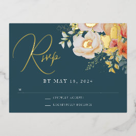 Sinaasappel Blauwgroen Blauw Lente Peach Bloemen B Folie Feestdagen Briefkaart