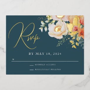 Sinaasappel Blauwgroen Blauw Lente Peach Bloemen B Folie Feestdagen Briefkaart