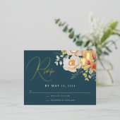 Sinaasappel Blauwgroen Blauw Lente Peach Bloemen B Folie Feestdagen Briefkaart (Staand Voorkant)