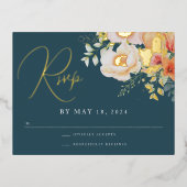 Sinaasappel Blauwgroen Blauw Lente Peach Bloemen B Folie Feestdagen Briefkaart (Voorkant)