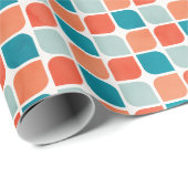 Sinaasappel & Blauwgroen Mid Century Modern Tegel Cadeaupapier (Rol Hoek)