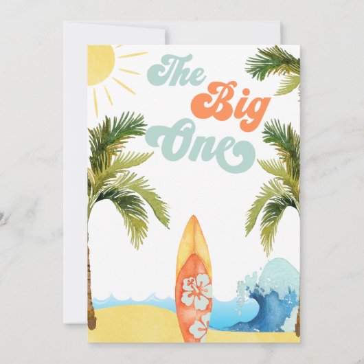 Sinaasappel Blauwgroen Surf Wave Big One 1e Verjaa Kaart (Achterkant)