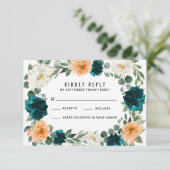 Sinaasappel Blauwgroen Turquoise Blauw Bruiloft RS RSVP Kaartje (Staand voorkant)