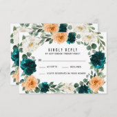 Sinaasappel Blauwgroen Turquoise Blauw Bruiloft RS RSVP Kaartje (Voorkant / Achterkant)