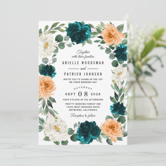 Sinaasappel Blauwgroen Turquoise Blauw Elegant Blo Kaart (Staand voorkant)