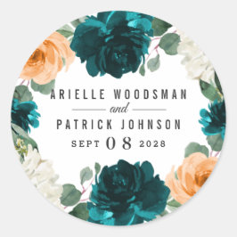 Sinaasappel Blauwgroen Turquoise Blauw Elegant Blo Ronde Sticker