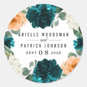 Sinaasappel Blauwgroen Turquoise Blauw Elegant Blo Ronde Sticker