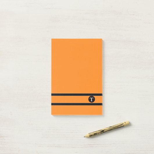 Sinaasappel & Blk Strip Monogram Post-it® notes-II Notes (Op bureau)