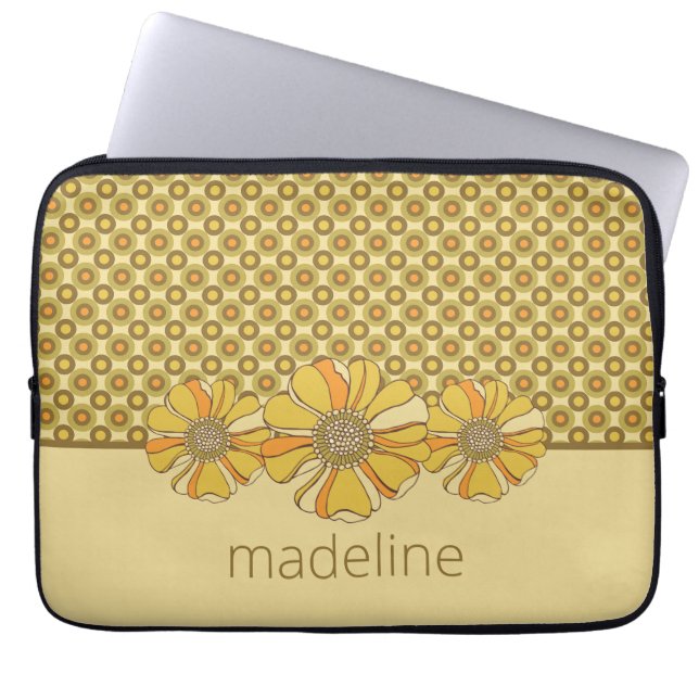 Sinaasappel Bloem- en Geometrisch Retro  Laptop Sleeve (Voorkant)