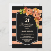 Sinaasappel Bloem Zwart Gestreept 21e Verjaardag D Kaart (Voorkant)