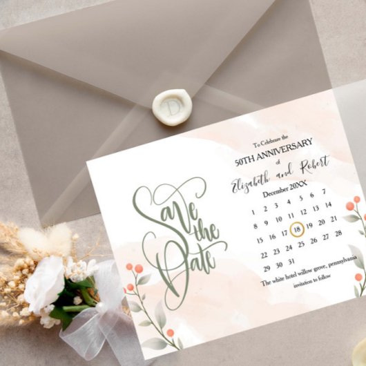 Sinaasappel Bloemen 50e Jubileum Save The Date Aankondigingskaart