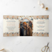 Sinaasappel Bloemen Alles in een Anand Karaj Sikh Drieluik Uitnodiging (Binnen)