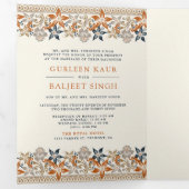 Sinaasappel Bloemen Alles in een Anand Karaj Sikh Drieluik Uitnodiging (Binnenzijde eerst)