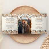 Sinaasappel Bloemen Alles in een Anand Karaj Sikh Drieluik Uitnodiging