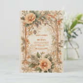 Sinaasappel Bloemen Art Nouveau Bruiloft Kaart (Staand voorkant)