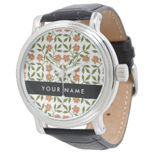 Sinaasappel Bloemen, Bloemmotief, Boho, Uw Naam Horloge