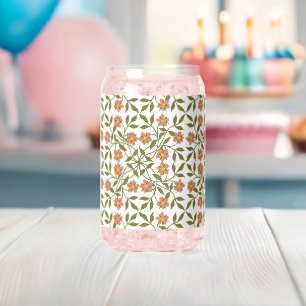 Sinaasappel Bloemen, Bloemmotief, Groene planten, Blikvorm Glas