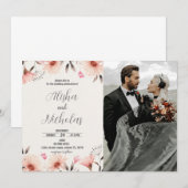 Sinaasappel Bloemen bruiloft uitnodigingen met fot (Voorkant / Achterkant)