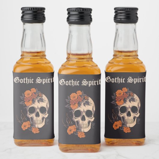 Sinaasappel Bloemen Elegante schedel Monogram Brui Likeurfles Etiket (Flessen)