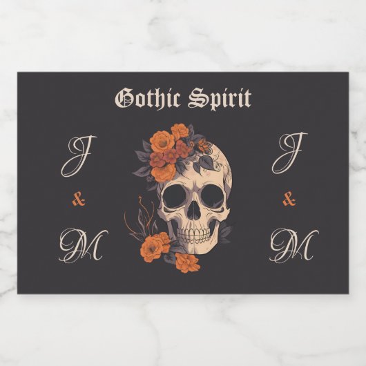 Sinaasappel Bloemen Elegante schedel Monogram Brui Likeurfles Etiket (Enkel label)