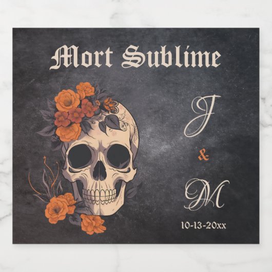 Sinaasappel Bloemen Elegante schedel Monogram Trou Bier Etiket (Enkel label)