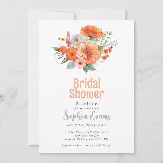 Sinaasappel Bloemen en groen Wit Vrijgezellenfeest Kaart (Voorkant)