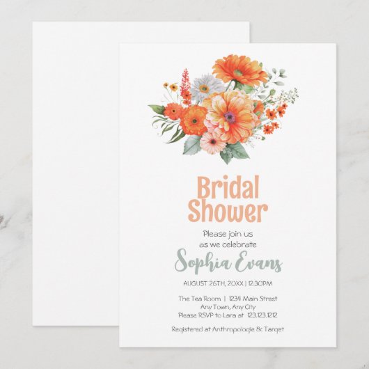 Sinaasappel Bloemen en groen Wit Vrijgezellenfeest Kaart (Voorkant / Achterkant)