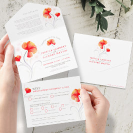 Sinaasappel bloemen grijs wervelen aquarel alles i all in one uitnodiging