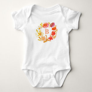 Sinaasappel Bloemen krans Baby Meisje Initiaal Mon Romper