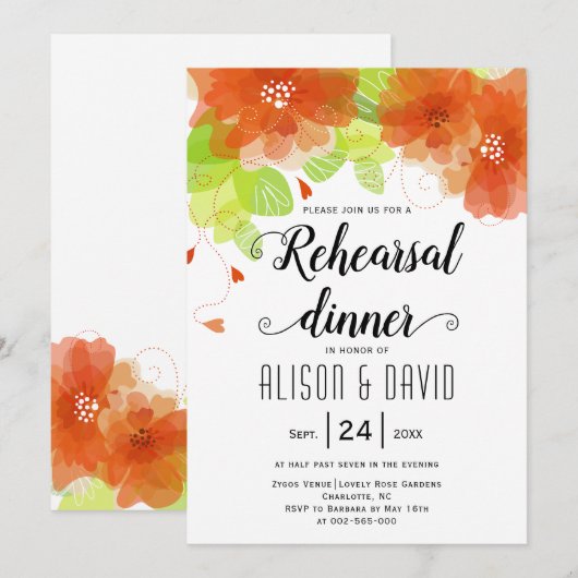 Sinaasappel bloemen, repetitief diner kaart (Voorkant / Achterkant)