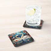 Sinaasappel Bloemen Romantisch Zwanen Glas in lood Bier Onderzetter (Rechterzijde)