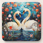 Sinaasappel Bloemen Romantisch Zwanen Glas in lood Bier Onderzetter (Voorkant)