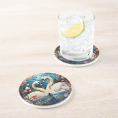 Sinaasappel Bloemen Romantisch Zwanen Glas in lood Zandsteen Onderzetter (Zijkant)