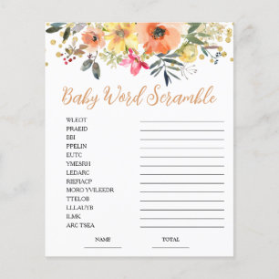 Sinaasappel Bloemen Woord Scramble Baby shower Spe