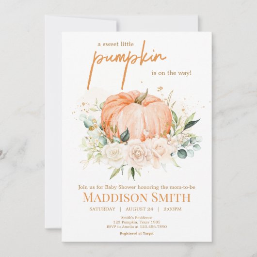 Sinaasappel Bloemenzoet klein pompoen Baby shower Kaart (Voorkant)