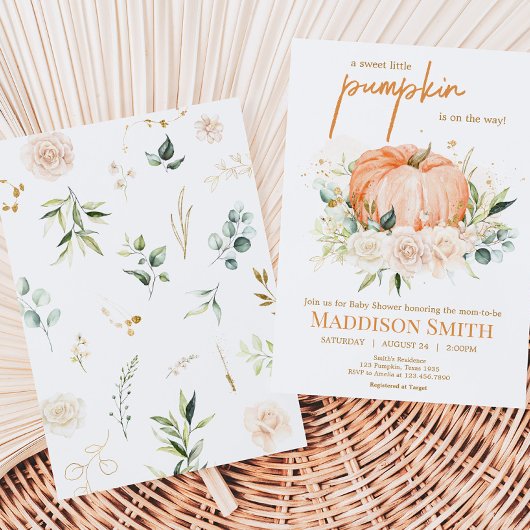 Sinaasappel Bloemenzoet klein pompoen Baby shower Kaart