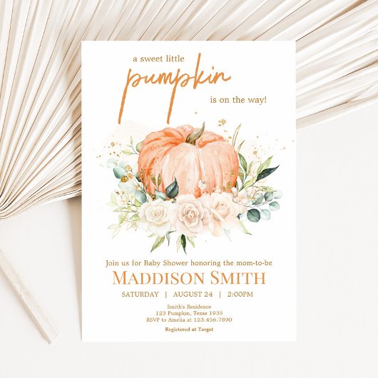 Sinaasappel Bloemenzoet klein pompoen Baby shower Kaart