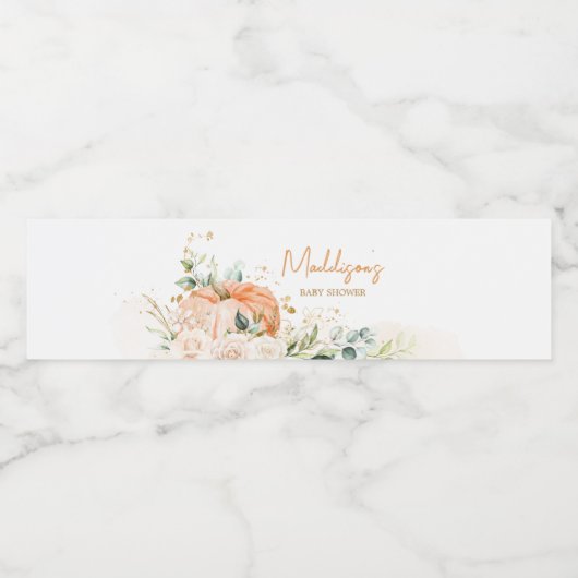 Sinaasappel Bloemenzoet klein pompoen Baby shower Waterfles Etiket (Enkel label)